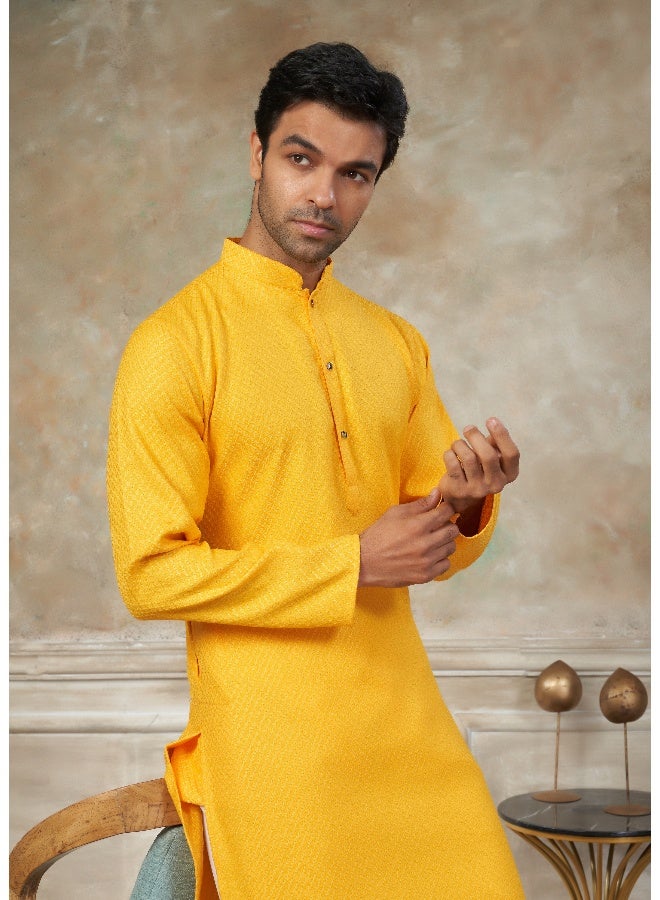 OUTLUK Yellow Cotton Kurta Pajama for Men - Image 3